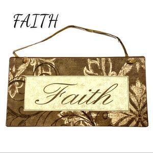 Small Metal “FAITH” Wall Hanging With Leather String